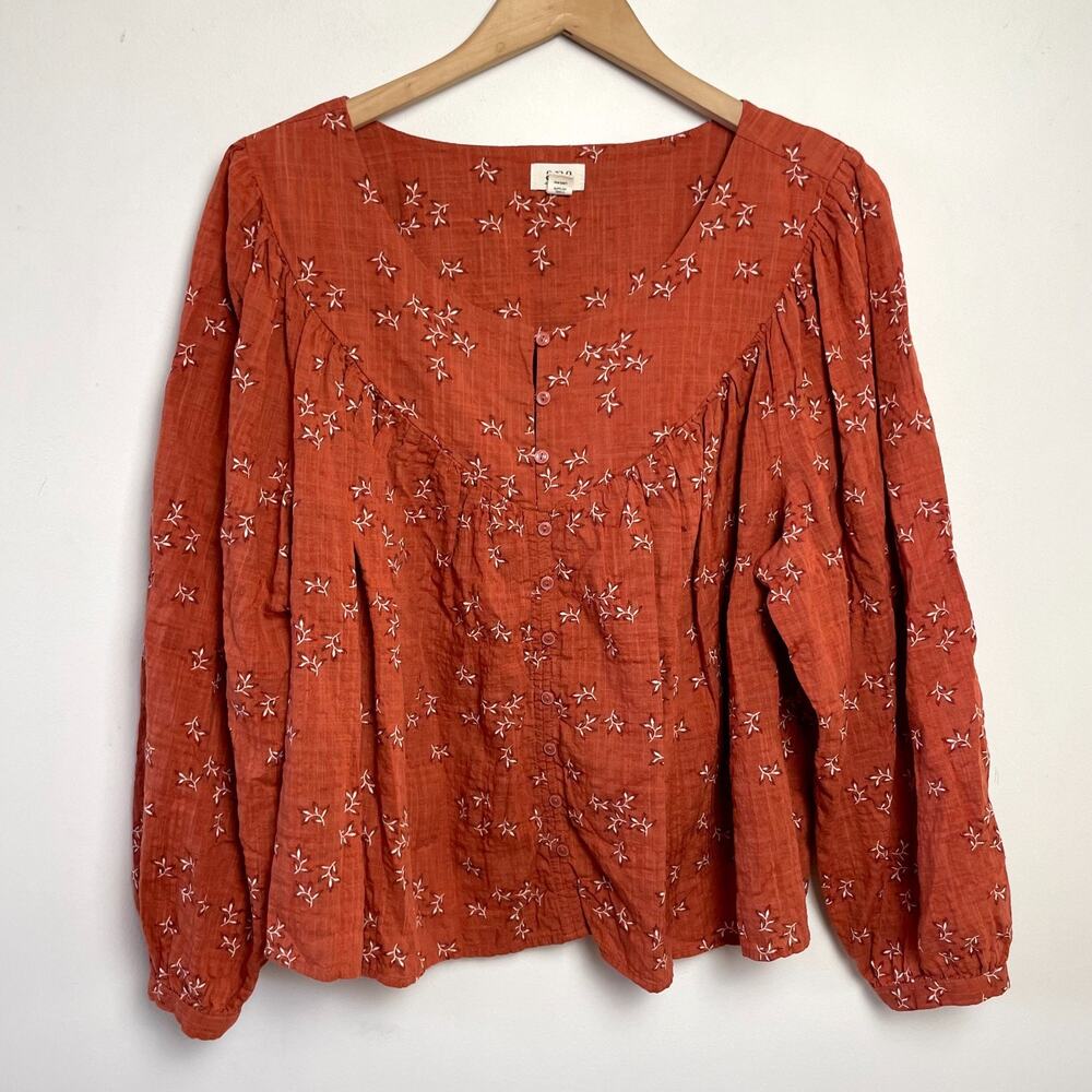 Ana Prairie Blouse Sz 1X Cottage Floral Bohemian Flowy Romantic Cotton Rayon